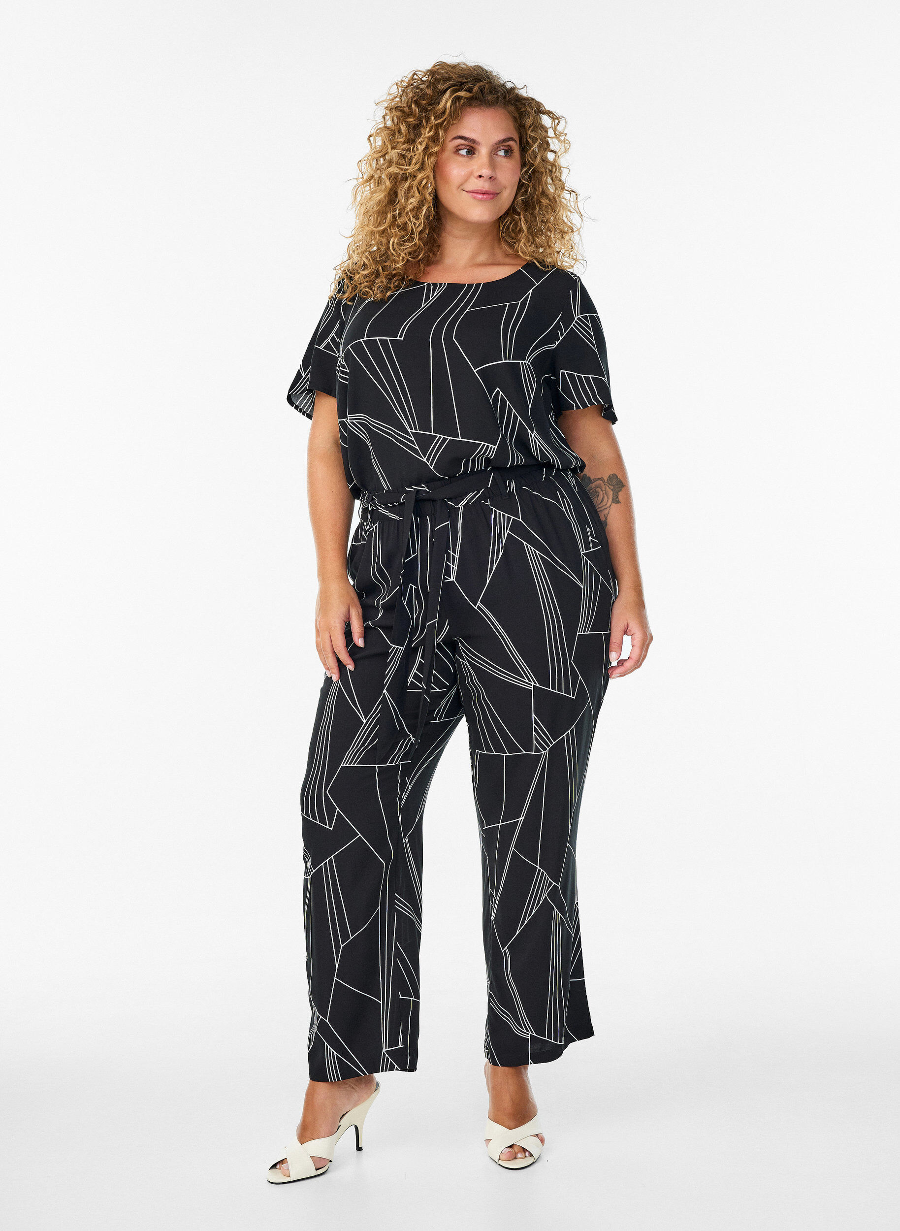 ZizzifashionShort sleeve viscose blouse with print, Black, Model image number 1