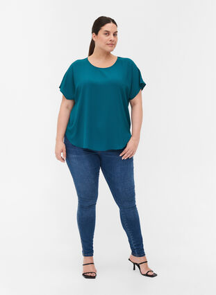 Blouse with short sleeves and a round neckline, Pacific, Model image number 2