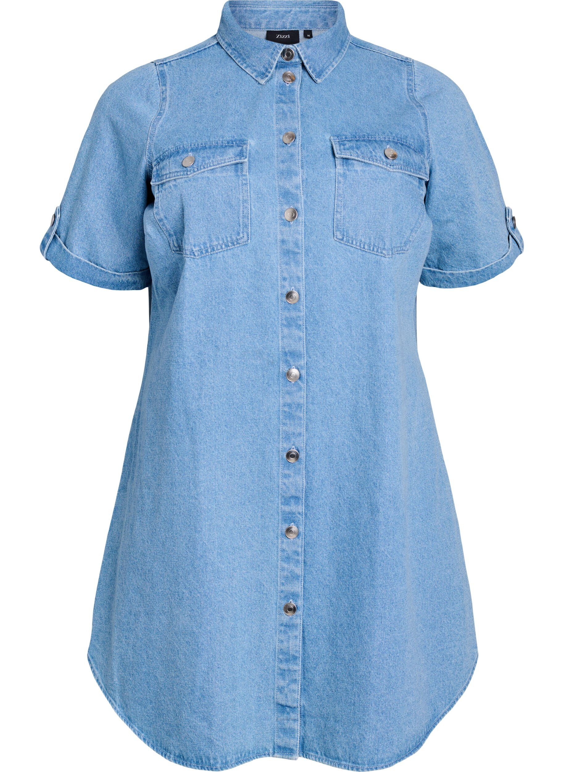 Denim dress with short sleeves and buttons
