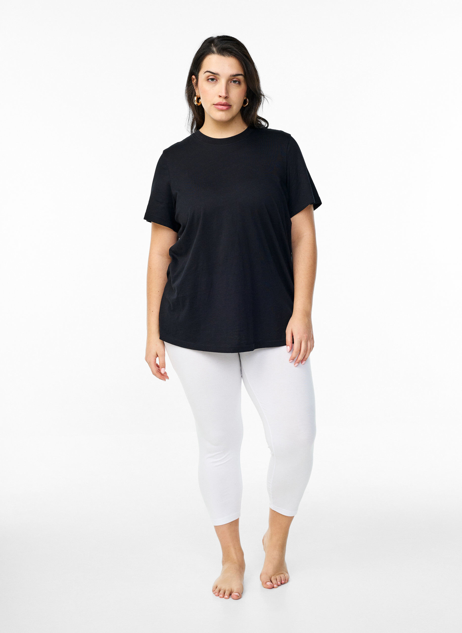 ZizzifashionBasic 3/4-length viscose leggings, White, Model image number 1