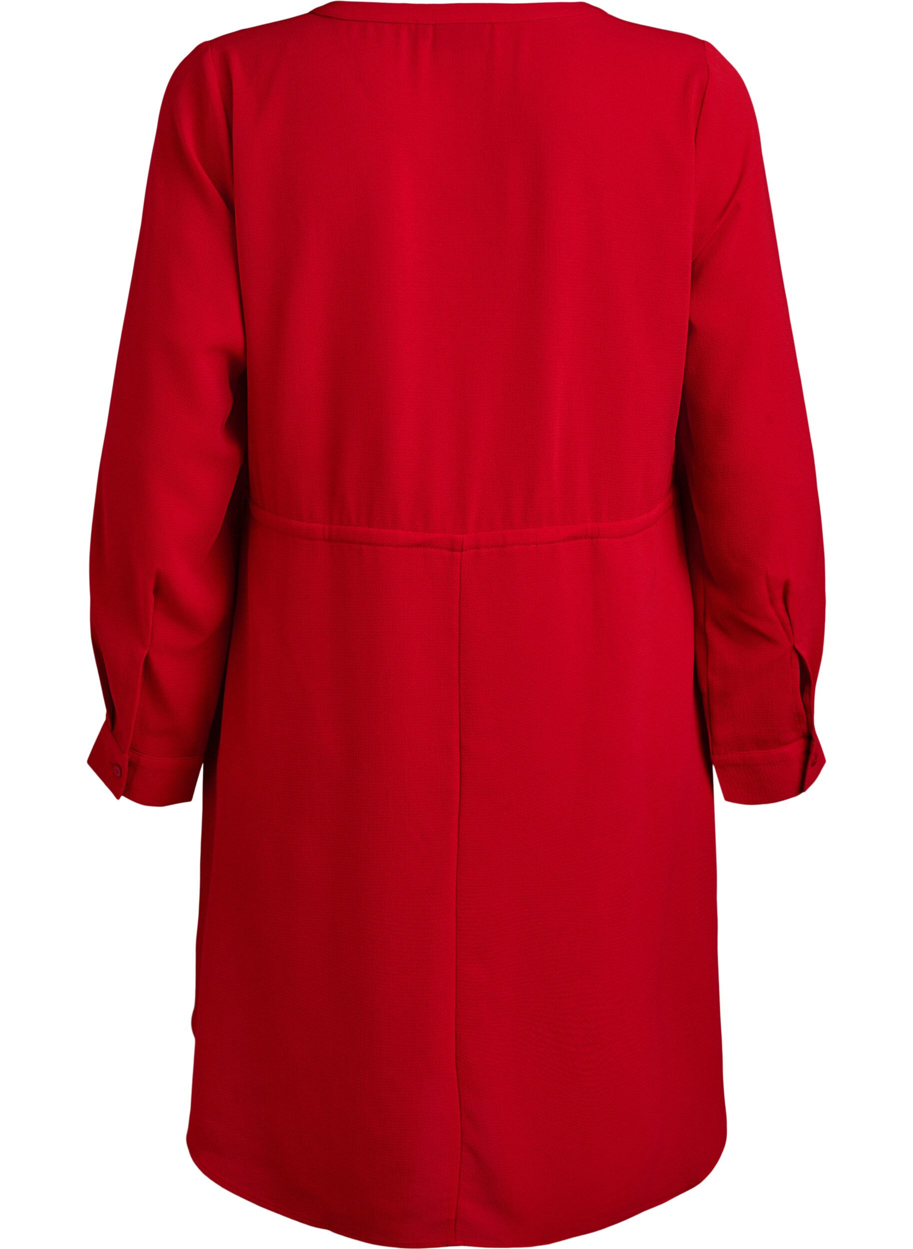 Zizzifashion Knee-length dress with tie belt, Red, Packshot image number 1