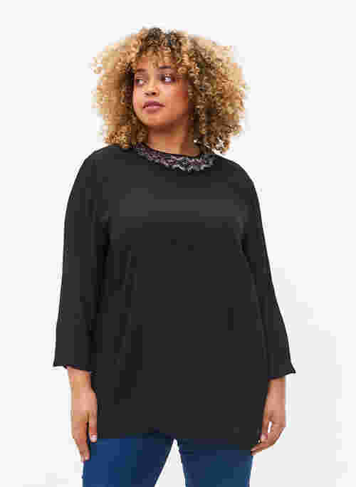 Long-sleeved viscose blouse with pearls