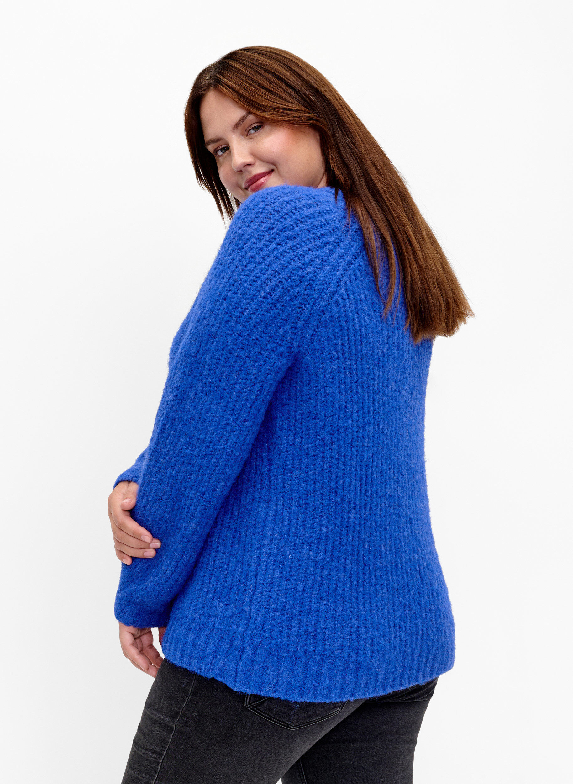Zizzifashion Knitted sweater with wool and raglan sleeves, Princess Blue, Model image number 1