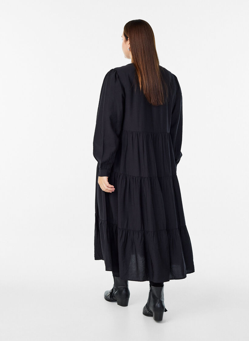 Midi dress with v-neck and A-line shape, Black, Model image number 1