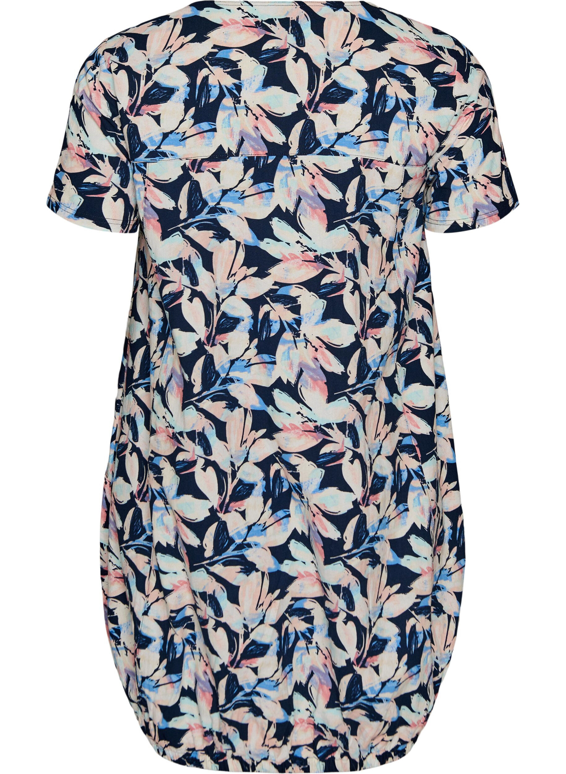 ZizzifashionShort-sleeved cotton dress with print, Blue, Packshot image number 1