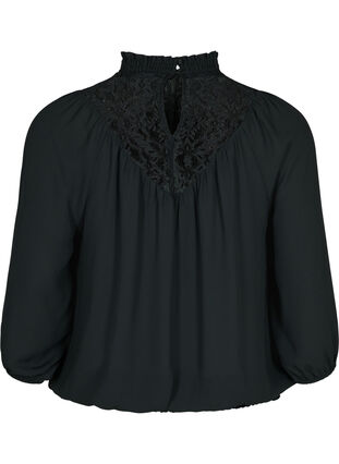 Top with lace and smock, Black, Packshot image number 1