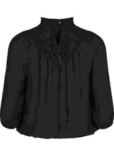Top with lace and smock, Black, Packshot image number 1