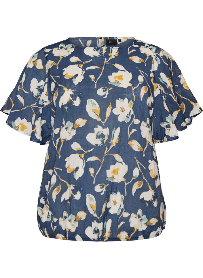 Blouse with balloon shape and wing sleeves, Blue, Packshot image number 0