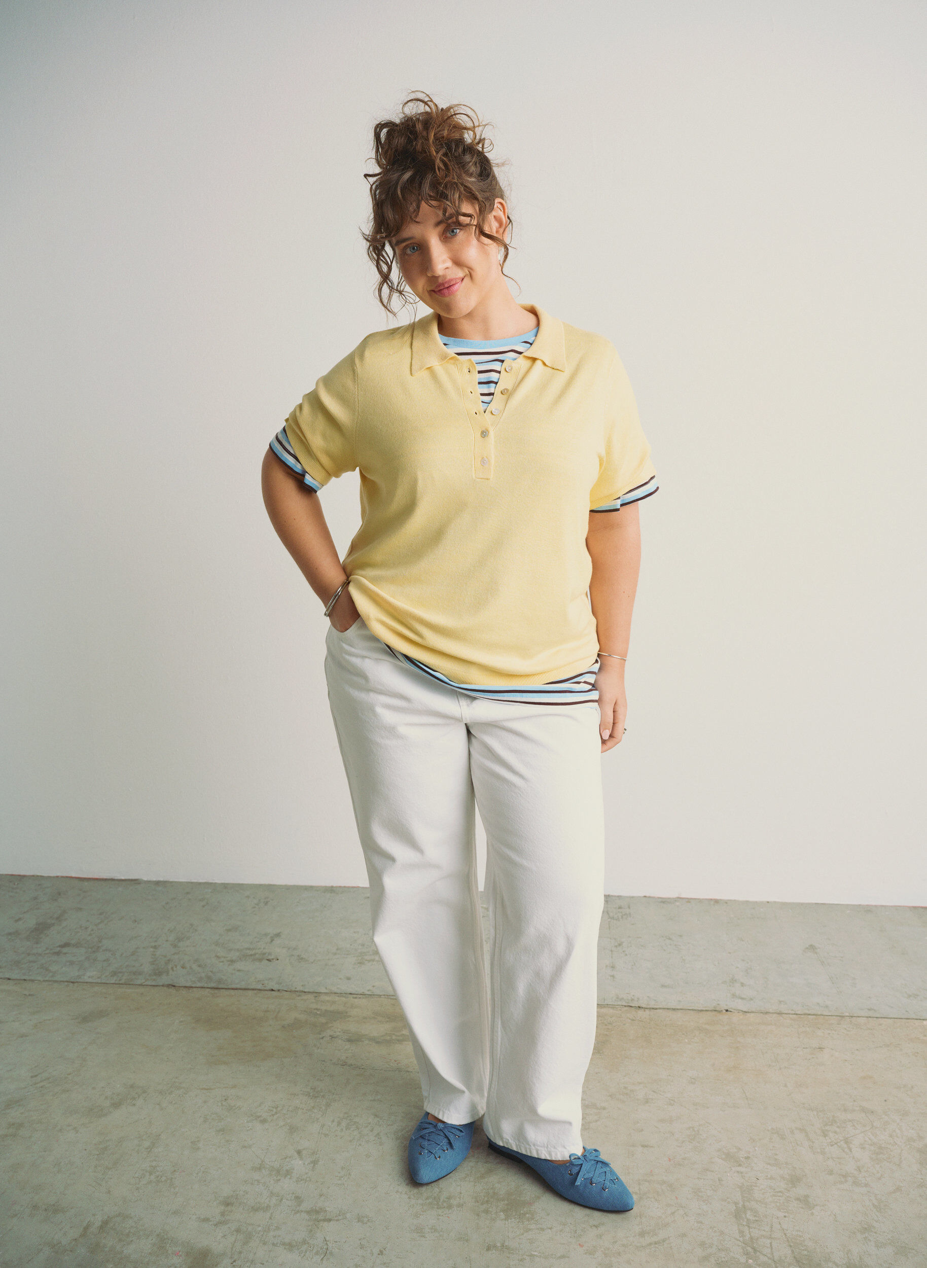 Zizzifashion Straight fit jeans with a tie belt, White, Image image number 0