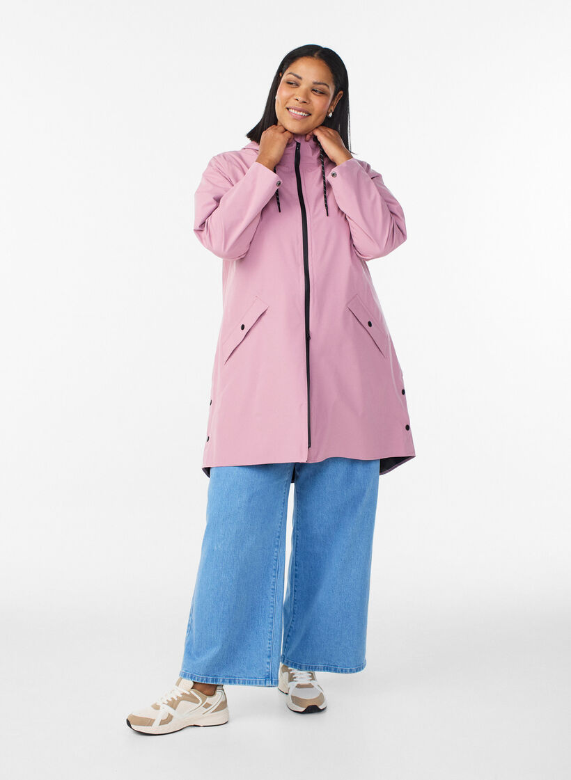 Rain jacket with pockets and a hood, Rose, Model image number 1