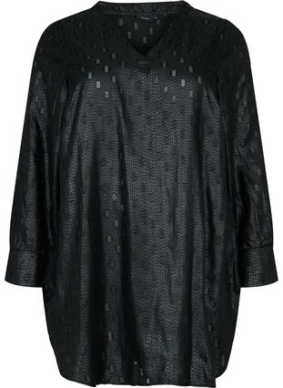 Textured tunic with long sleeves and v -neck, Black, Packshot image number 0
