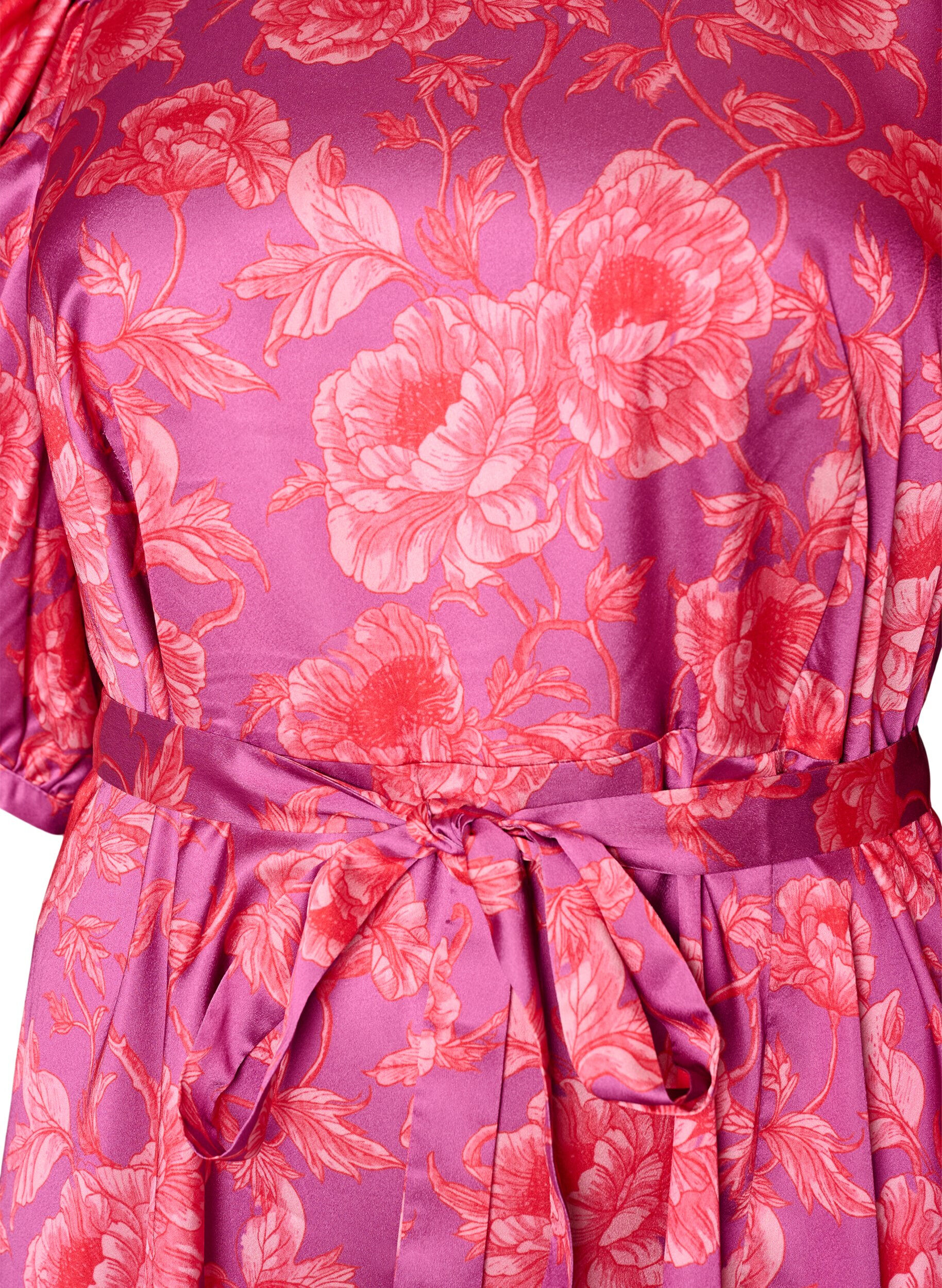 ZizzifashionFloral dress with puff sleeves and tie-belt, Pink, Packshot image number 2