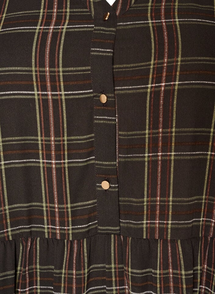 Checked midi dress with a tiered skirt, Brown, Packshot