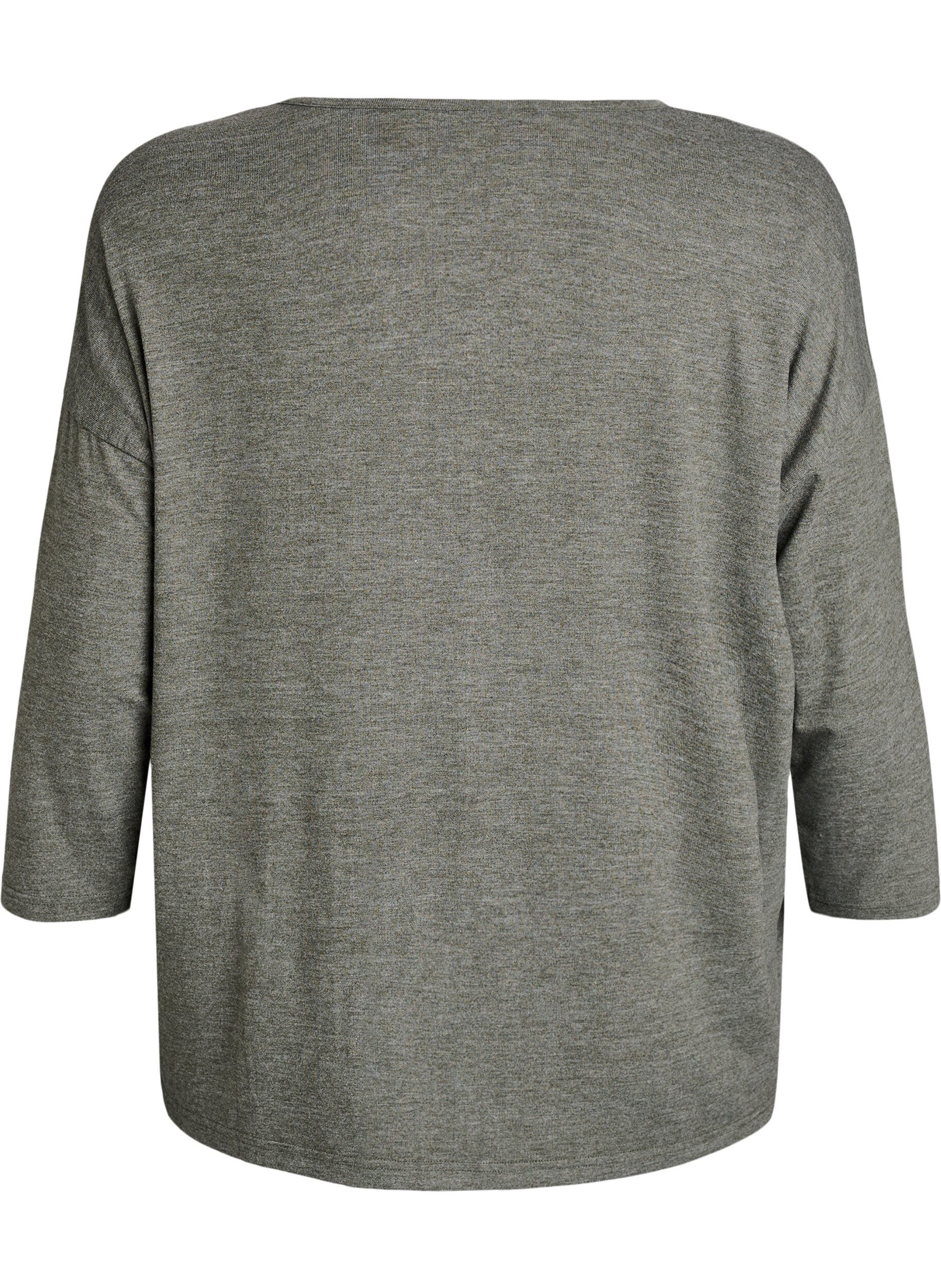 ZizzifashionJersey blouse with 3/4 sleeves, Green, Packshot image number 1
