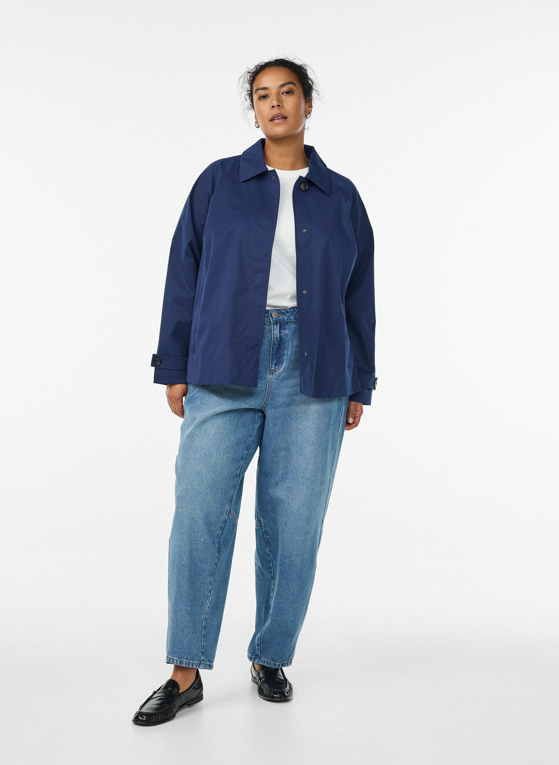 Zizzifashion Short trench coat with collar and raglan sleeves, Blue, Model image number 1