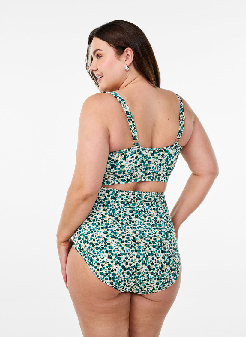 Floral bikini top with ruffle details, Green, Model image number 2
