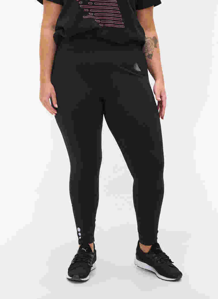 Cropped gym leggings with pocket and reflection, Black, Model image number 2