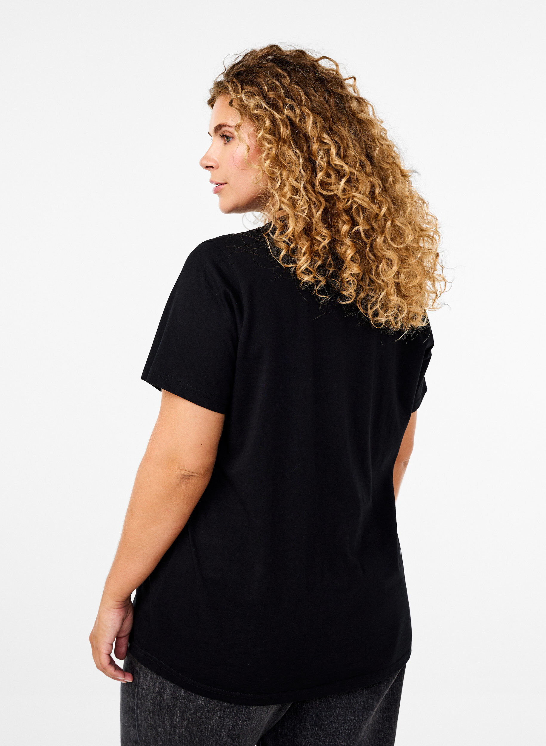ZizzifashionBasic cotton T-shirt with round neck, Black, Model image number 2
