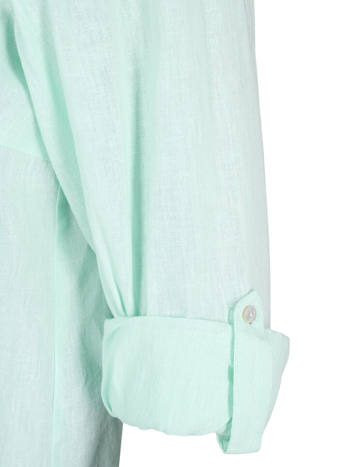 Shirt blouse with button closure in cotton-linen blend, Brook Green, Packshot image number 4