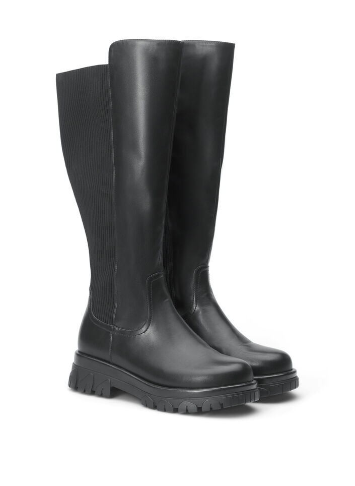 Wide fit - High boot with elastic and zip, Black, Packshot image number 1