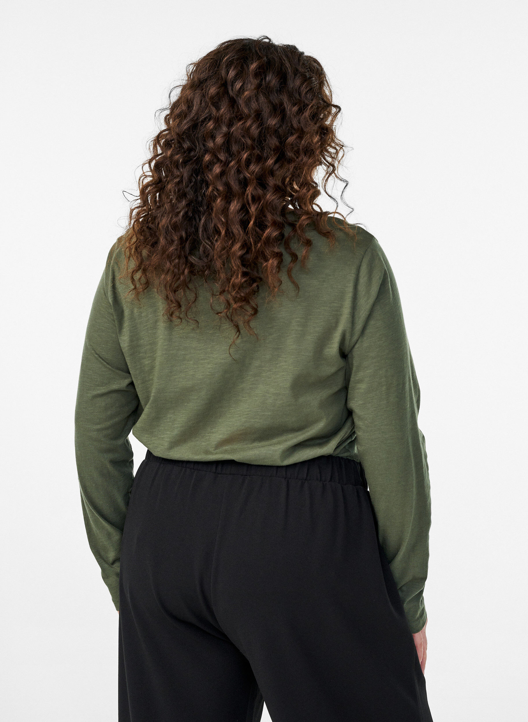 Zizzifashion FLASH - Long-sleeved t-shirt with V-neck and buttons, Green, Model image number 2