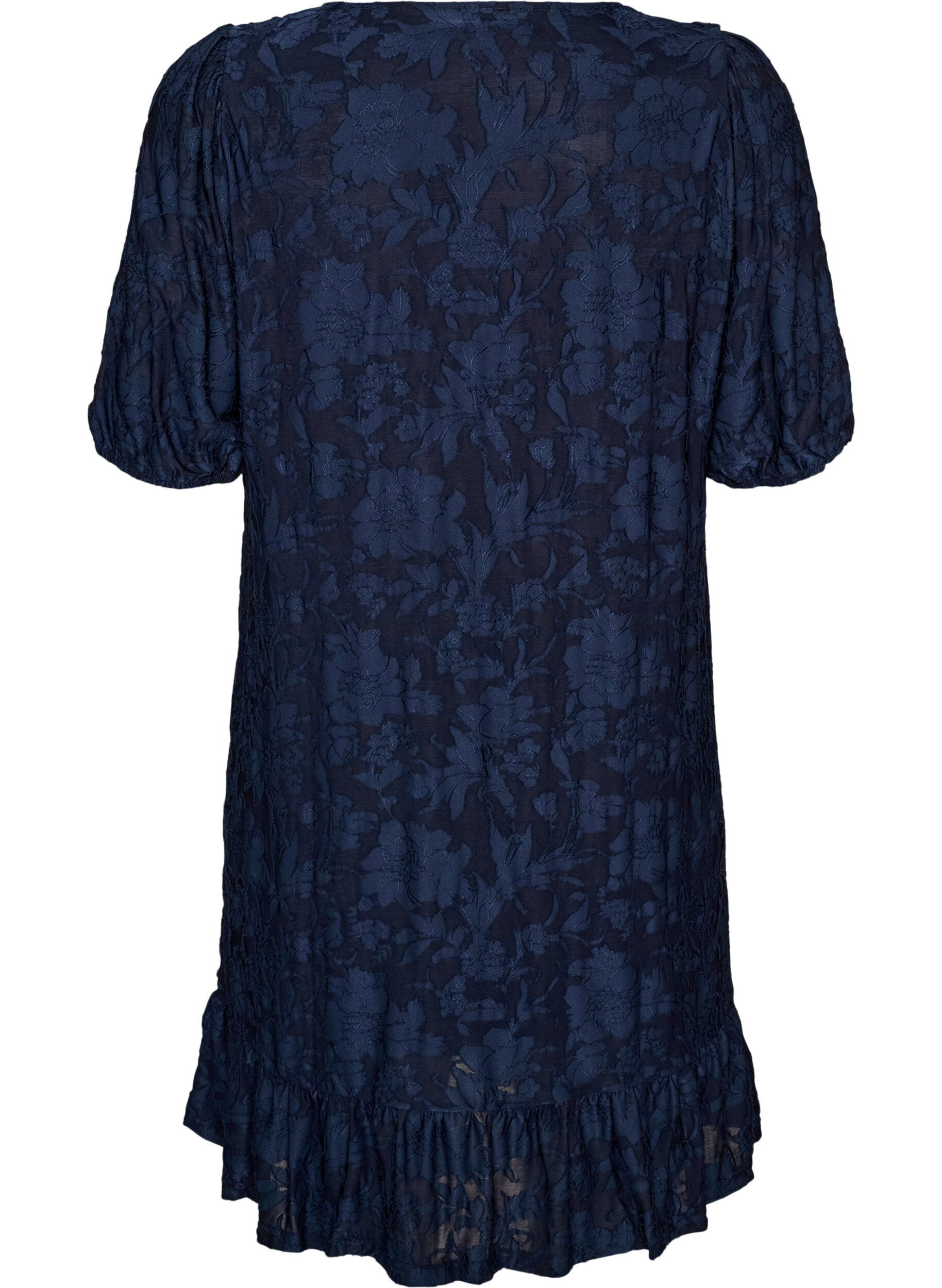 ZizzifashionDress with floral texture and ruffle trim, Blue, Packshot image number 1