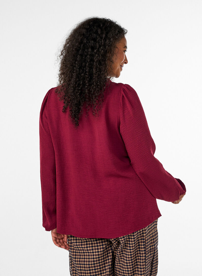 Blouse with V-neck and crochet band, Red, Model image number 2