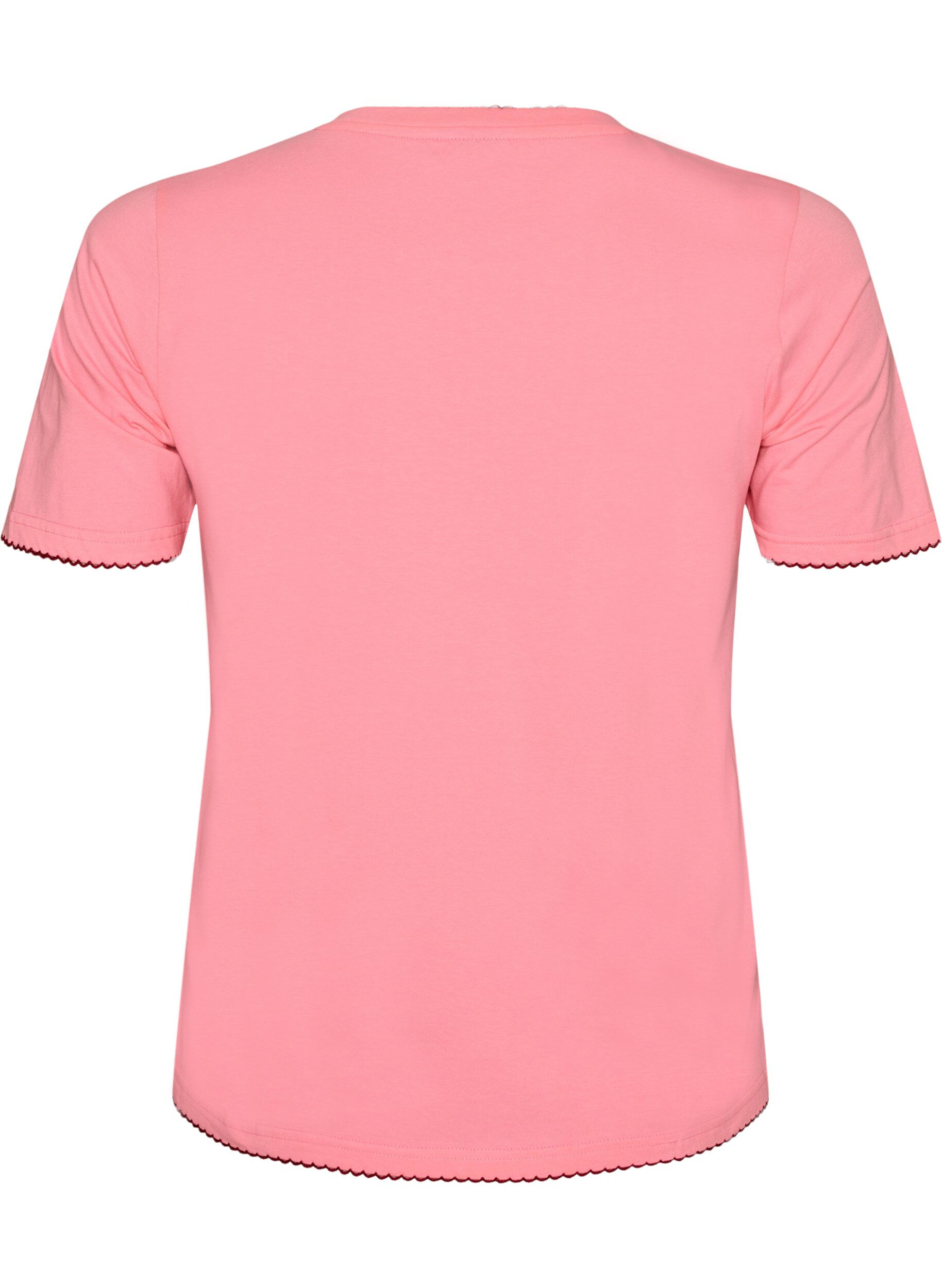 ZizzifashionCotton T-shirt with wavy contrasting edges, Pink, Packshot image number 1