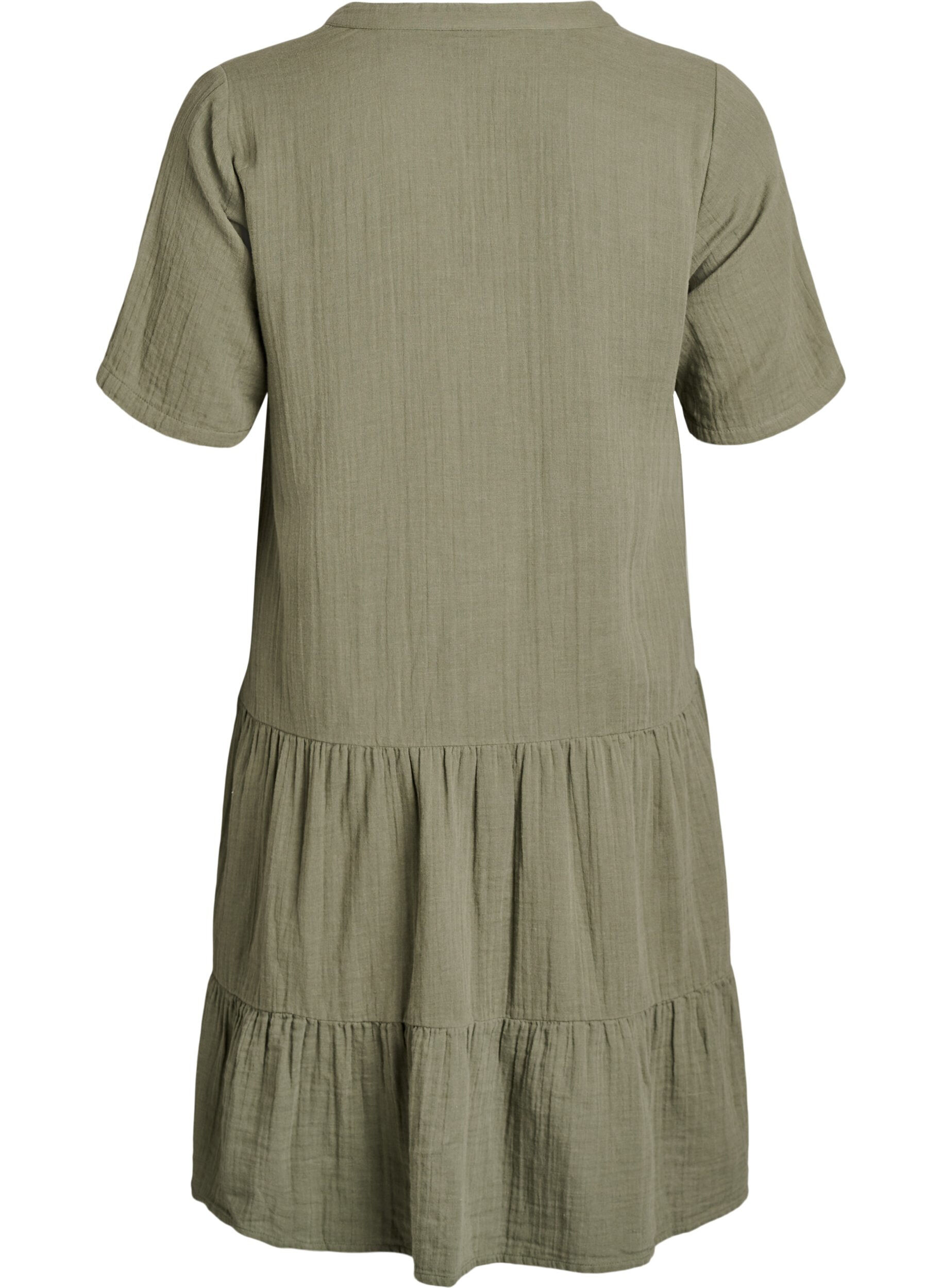 ZizzifashionShort A-line dress in cotton muslin, Green, Packshot image number 1