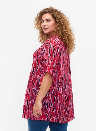 Short-sleeved tunic with print, Fuchsia Pink AOP, Model image number 1