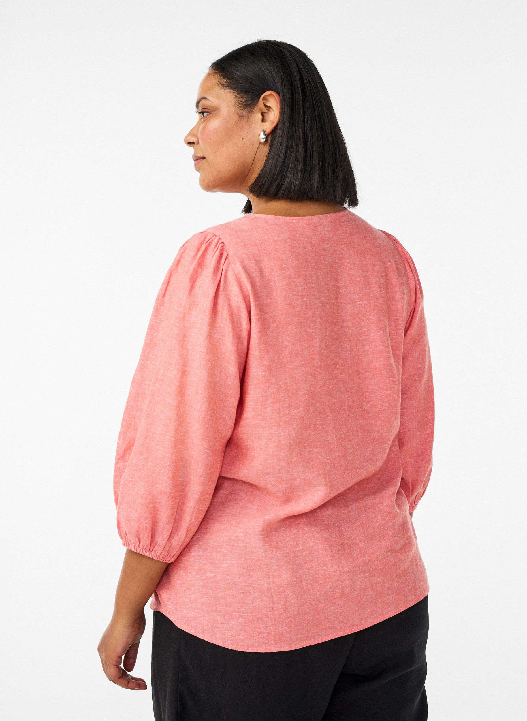 Zizzifashion Shirt blouse in linen and viscose with 3/4-sleeves, Coral, Model image number 2