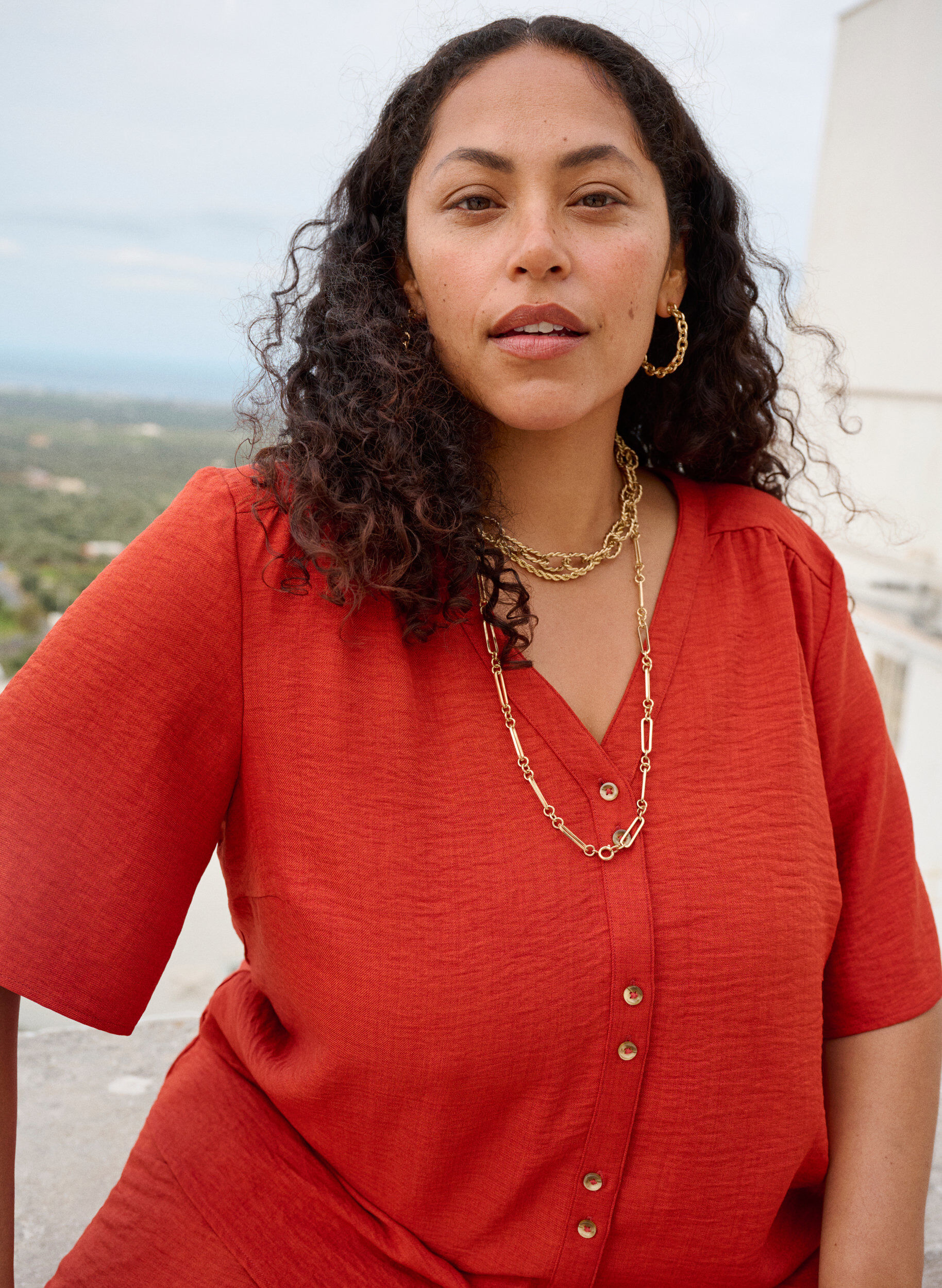 Zizzifashion V-neck shirt blouse with short sleeves, Red, Image image number 0