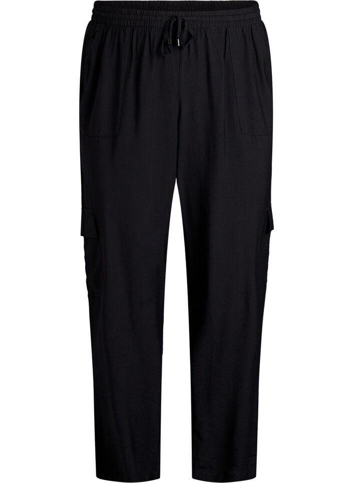 High-waisted cargo trousers, Black, Packshot image number 0