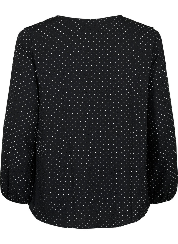 Long sleeved blouse with ruffles, Black Dot, Packshot image number 1
