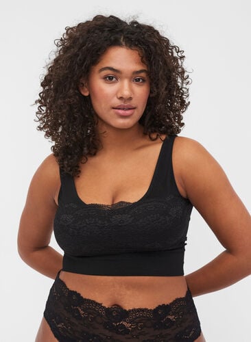 Lace detail bra, Black, Model image number 0