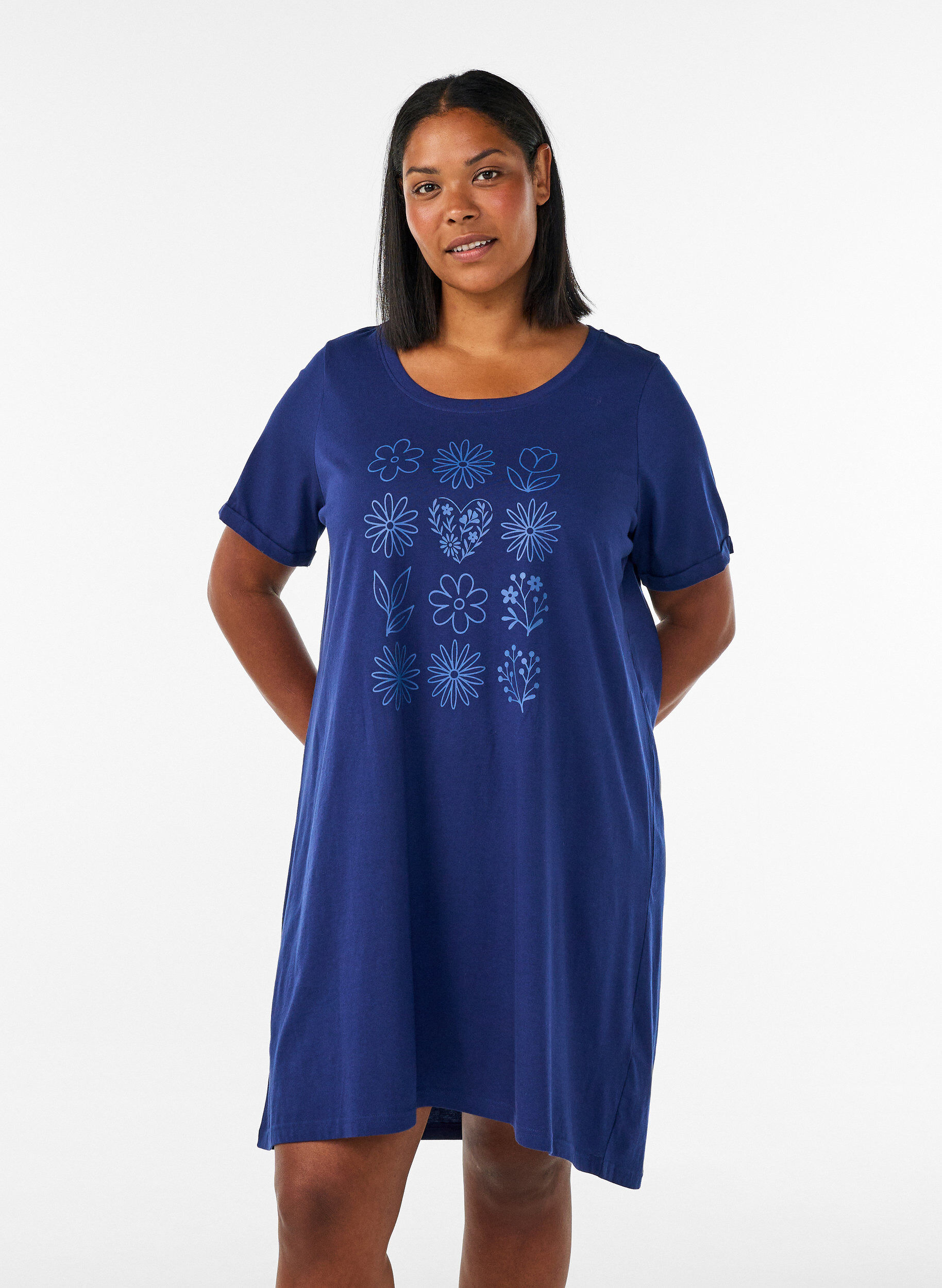 ZizzifashionShort-sleeved nightgown in organic cotton, Blue, Model image number 0