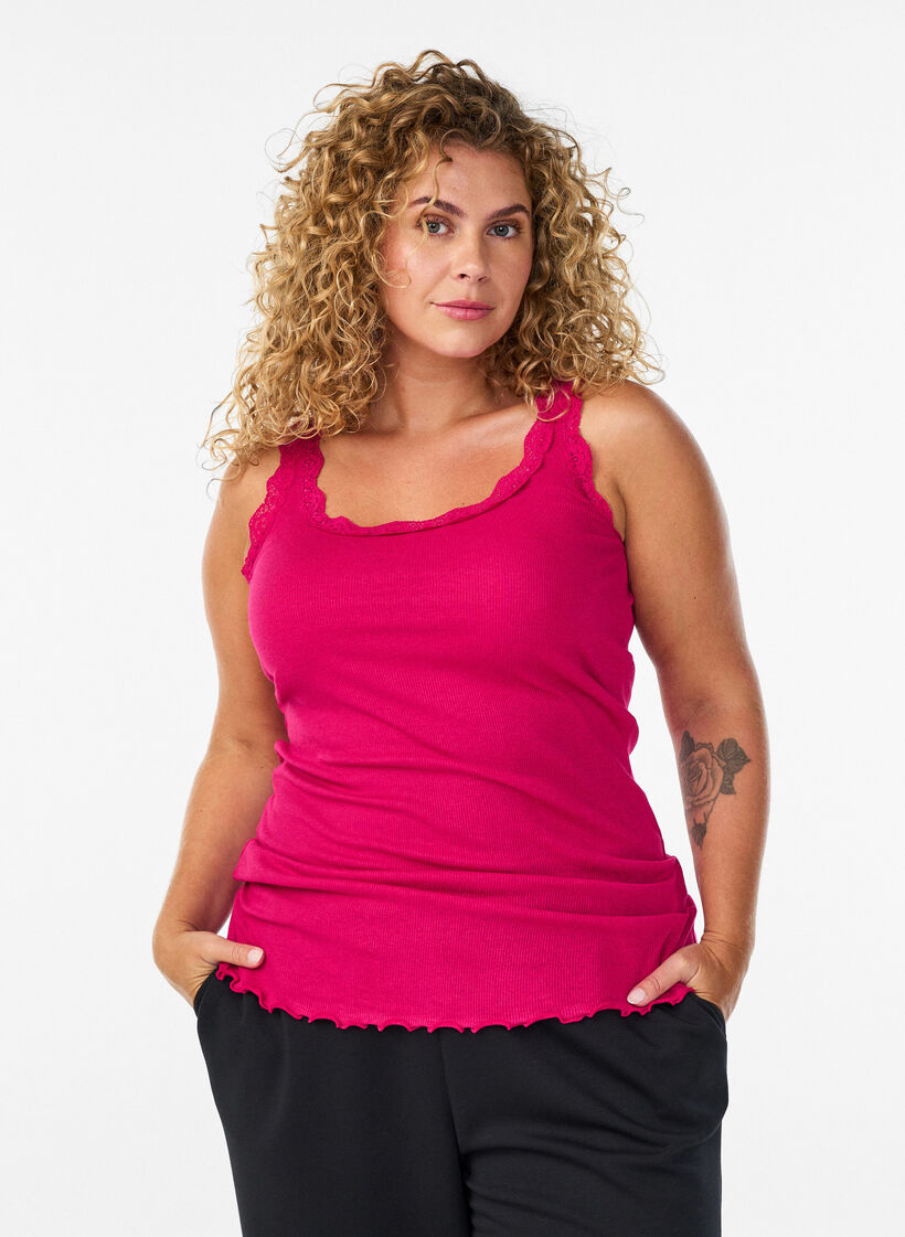 Top with lace trim, Pink, Model image number 0
