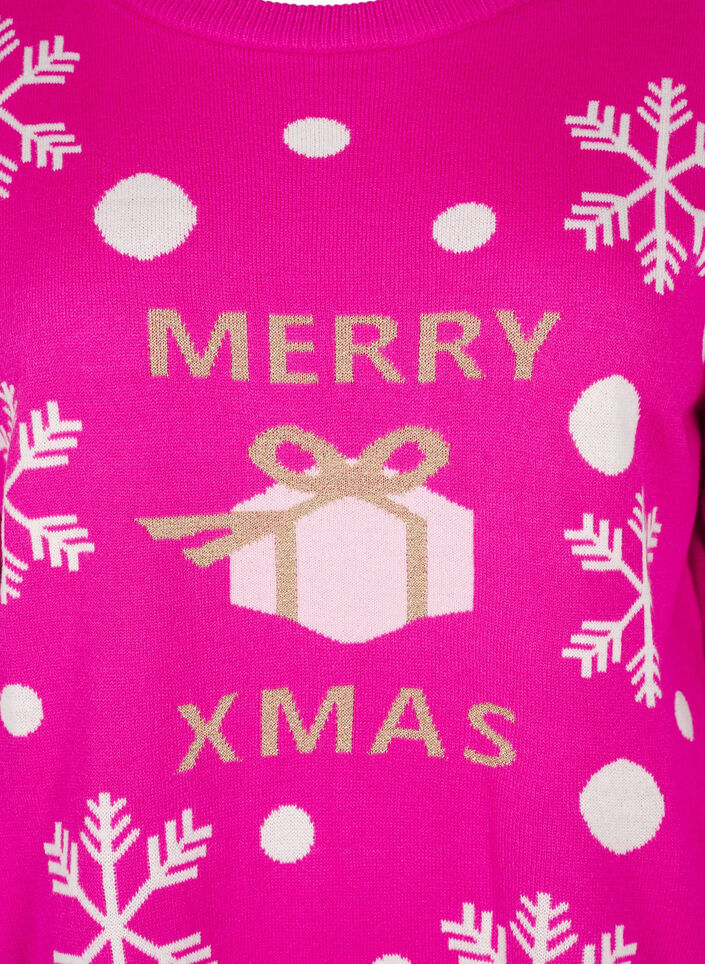 Christmas jumper with a round neck, Pink Glow Comb, Packshot image number 2