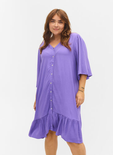 Short-sleeved viscose shirt dress, Passion Flower, Model image number 0