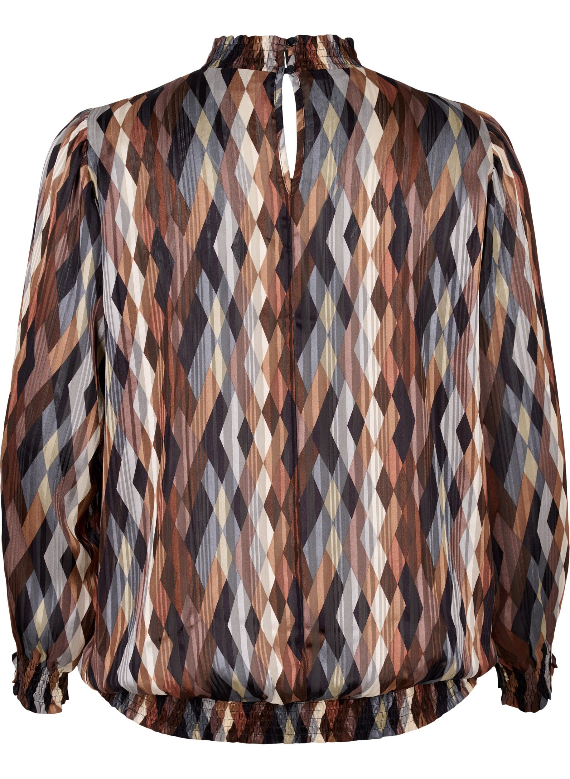 Zizzifashion Printed blouse with smock, Earthy Zig Zag, Packshot image number 1