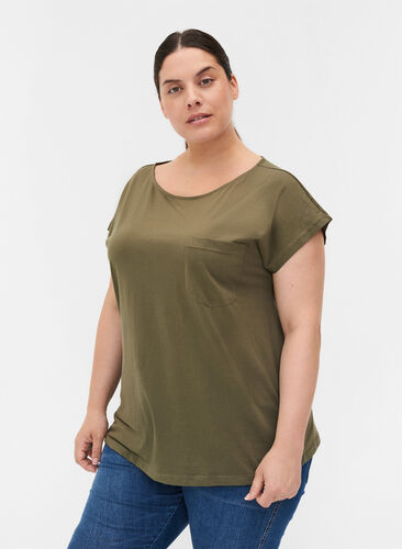 Organic cotton t-shirt with breast pocket, Ivy Green, Model image number 0