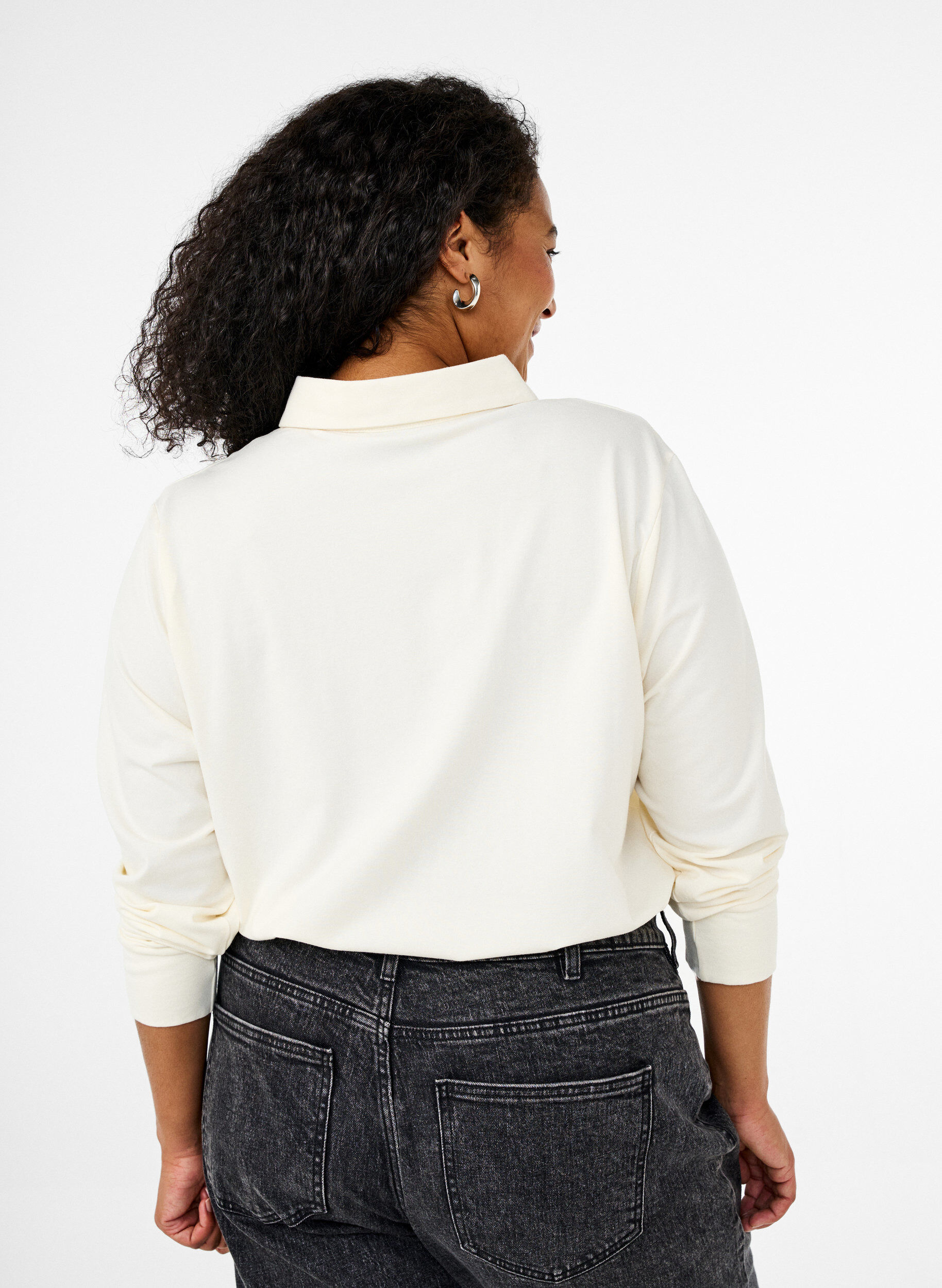 Zizzifashion Long-sleeved polo shirt, Vanilla, Model image number 2