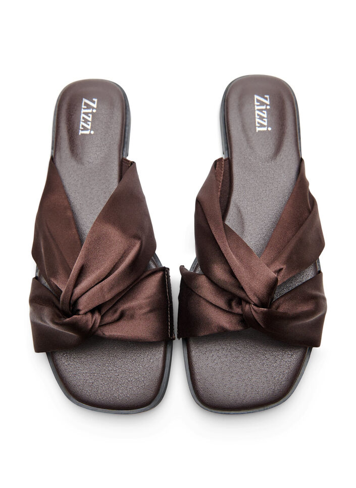Flat sandals with crossed satin straps, Brown, Packshot image number 3