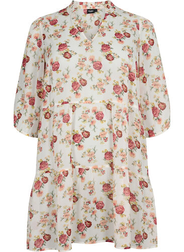 FLASH - Printed tunic with 3/4 sleeves, Off White Flower, Packshot image number 0