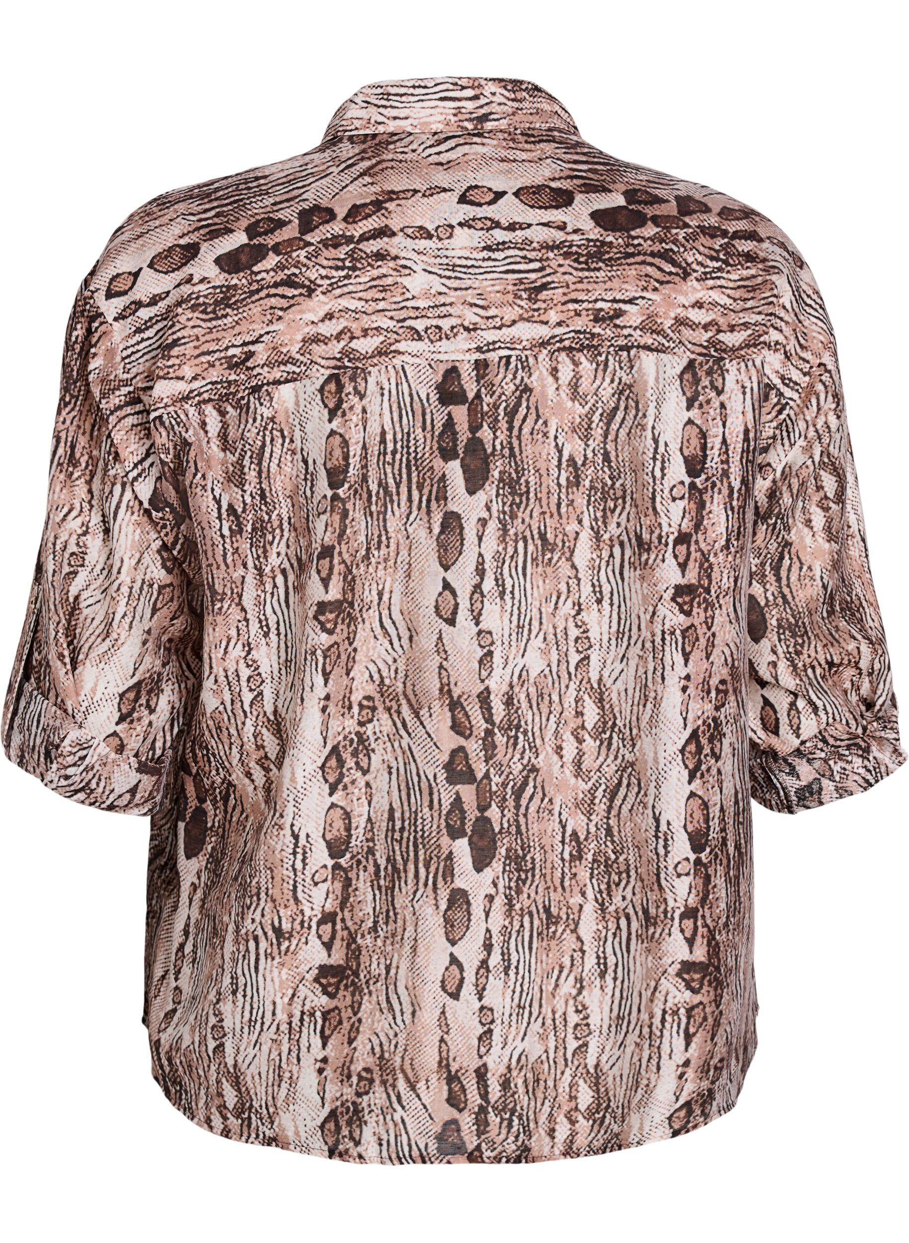 Zizzifashion Loose shirt with animal print and chest pockets, Brown, Packshot image number 1