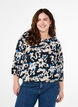 Viscose blouse with print and smock, Black, Model image number 0