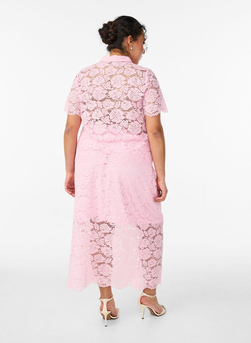 Lace midi skirt with an elasticated waist, Rose, Model image number 1