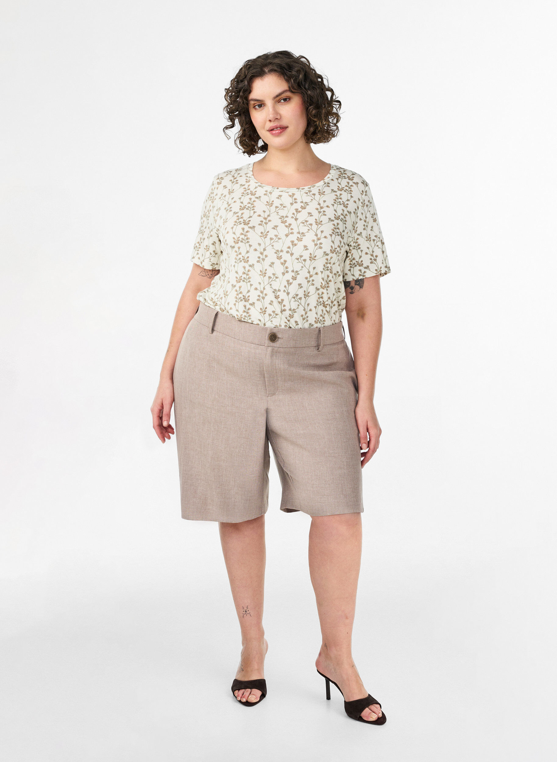 ZizzifashionT-shirt with floral print, Vanilla, Model image number 1