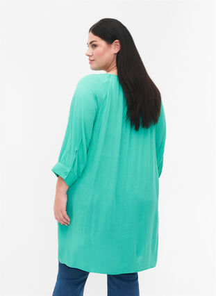 Viscose tunic with 3/4 sleeves, Turquoise, Model image number 1