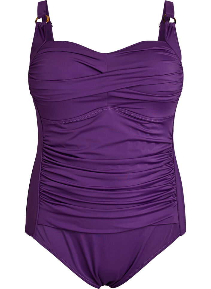 Padded swimsuit with draping, Purple, Packshot image number 0